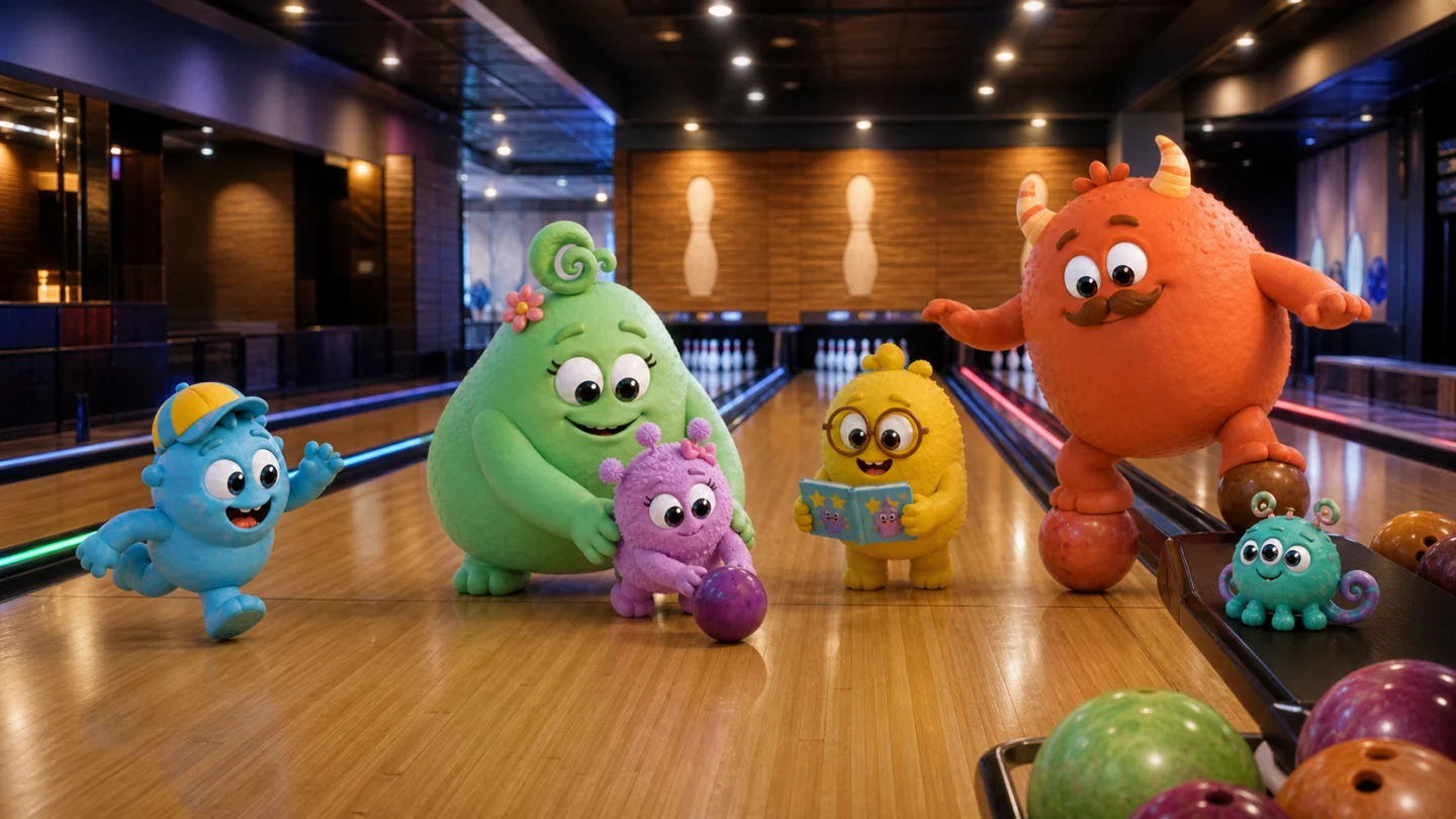 Die Plopps jubeln beim gemeinsamen Bowling