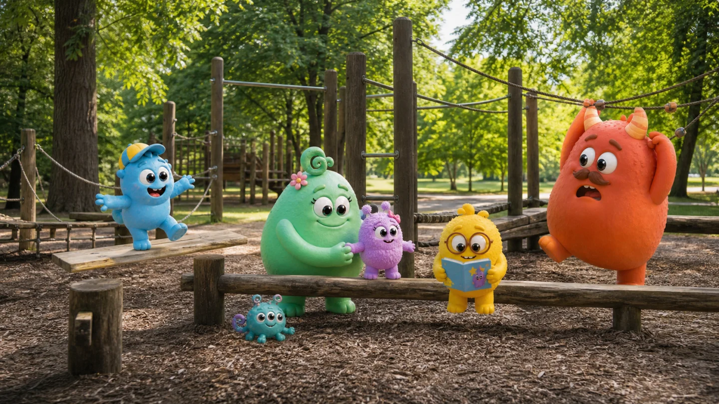 Die Plopps balancieren und turnen in einem Motorikpark