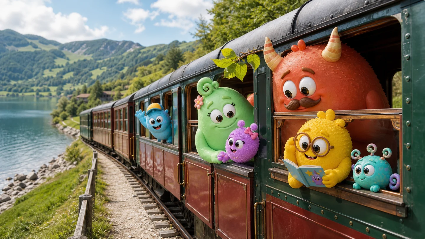 Die Plopps genießen gemeinsam eine fröhliche Ausflugsfahrt