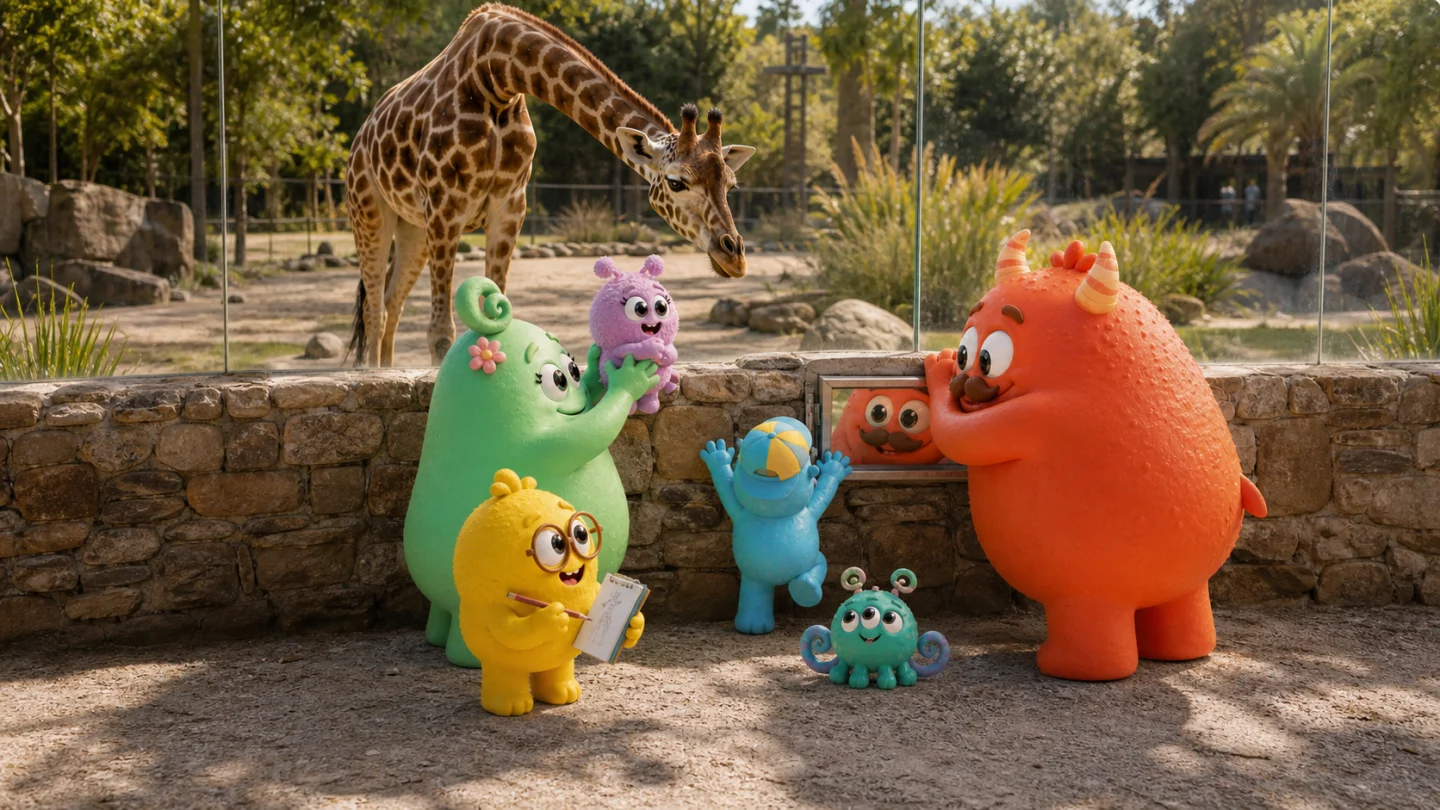 Die Plopps beobachten neugierig Tiere im Zoo