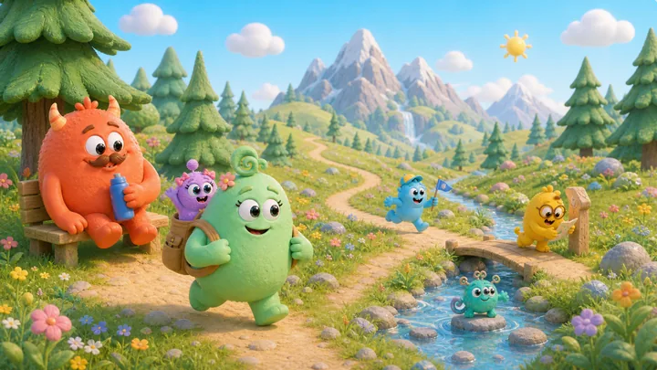 Die Monsterfamilie ist gemeinsam wandern