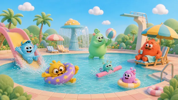 Die Monsterfamilie erlebt einen fröhlichen Badetag